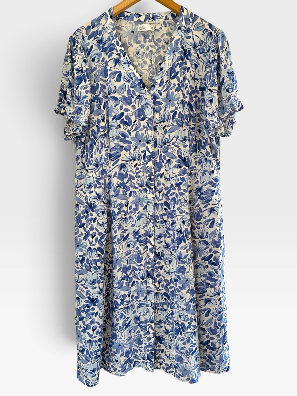 Croft & Barrow Blue Floral Button Front Midi Dress PXXL Pocket Flutter Sleeve
